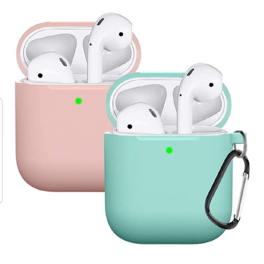 2 Pack Pink Turquoise Silicone AirPod Case Cover